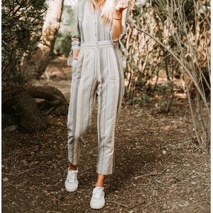 Leverette Button jumpsuit in blue stripe